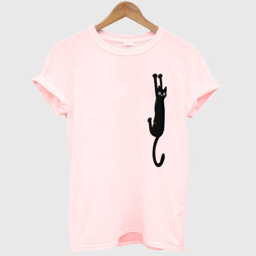 Black Cat Holding On Slim T-shirt