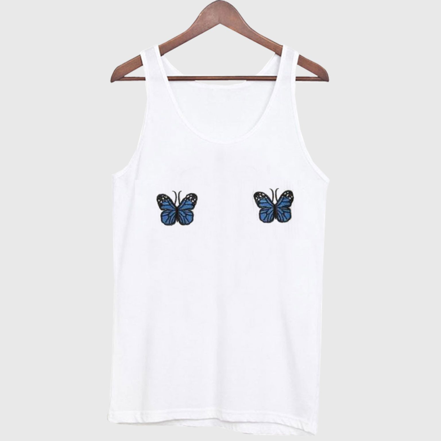 Blue Ribbed Butterfly Tank-top