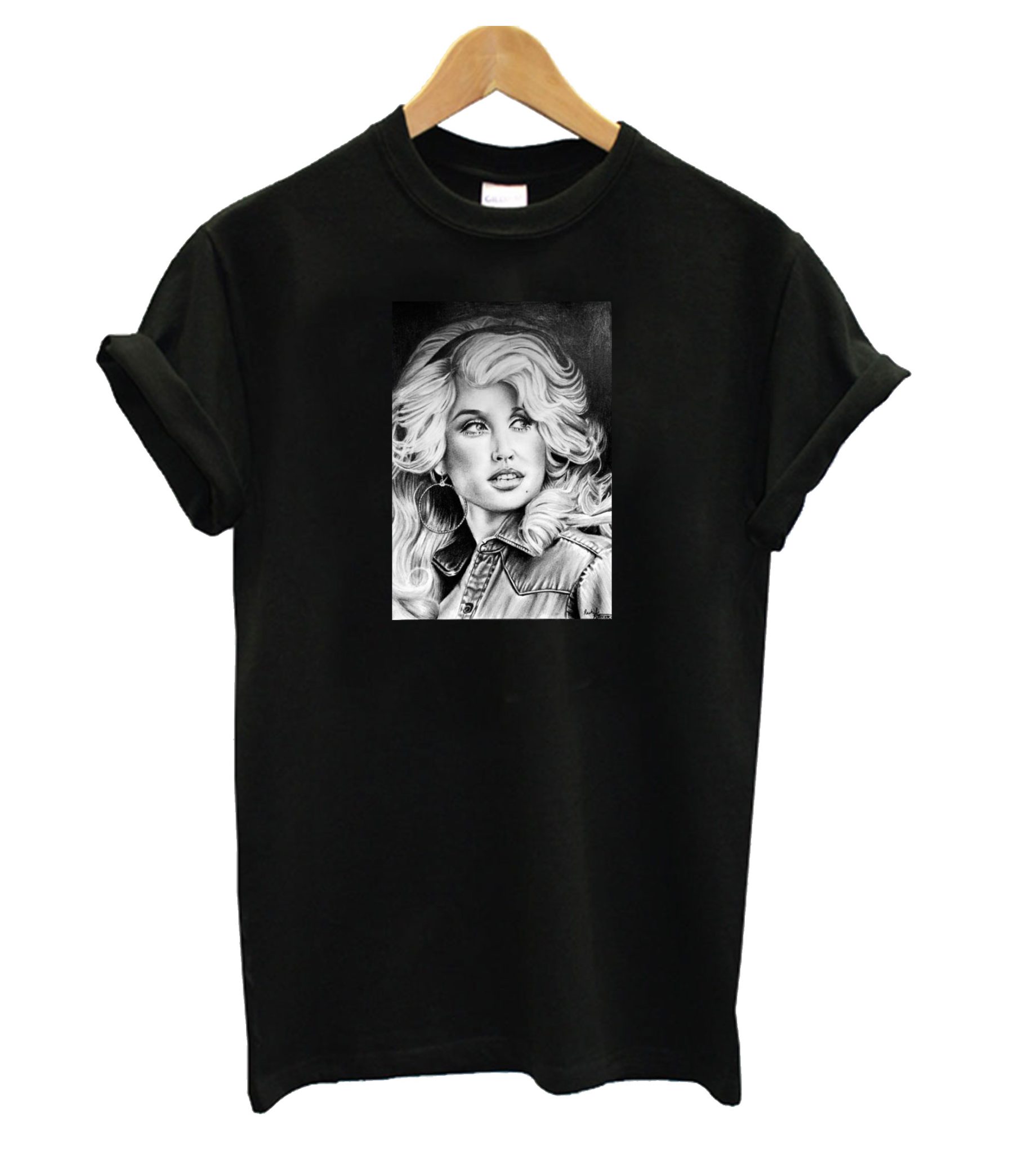 Dolly Parton Face Art Black T shirt